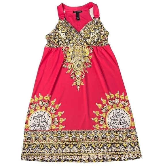 NWT INC Coral Pink Patterned Sleeveless Halter Dress With Rhinestones Size M - Picture 3 of 16